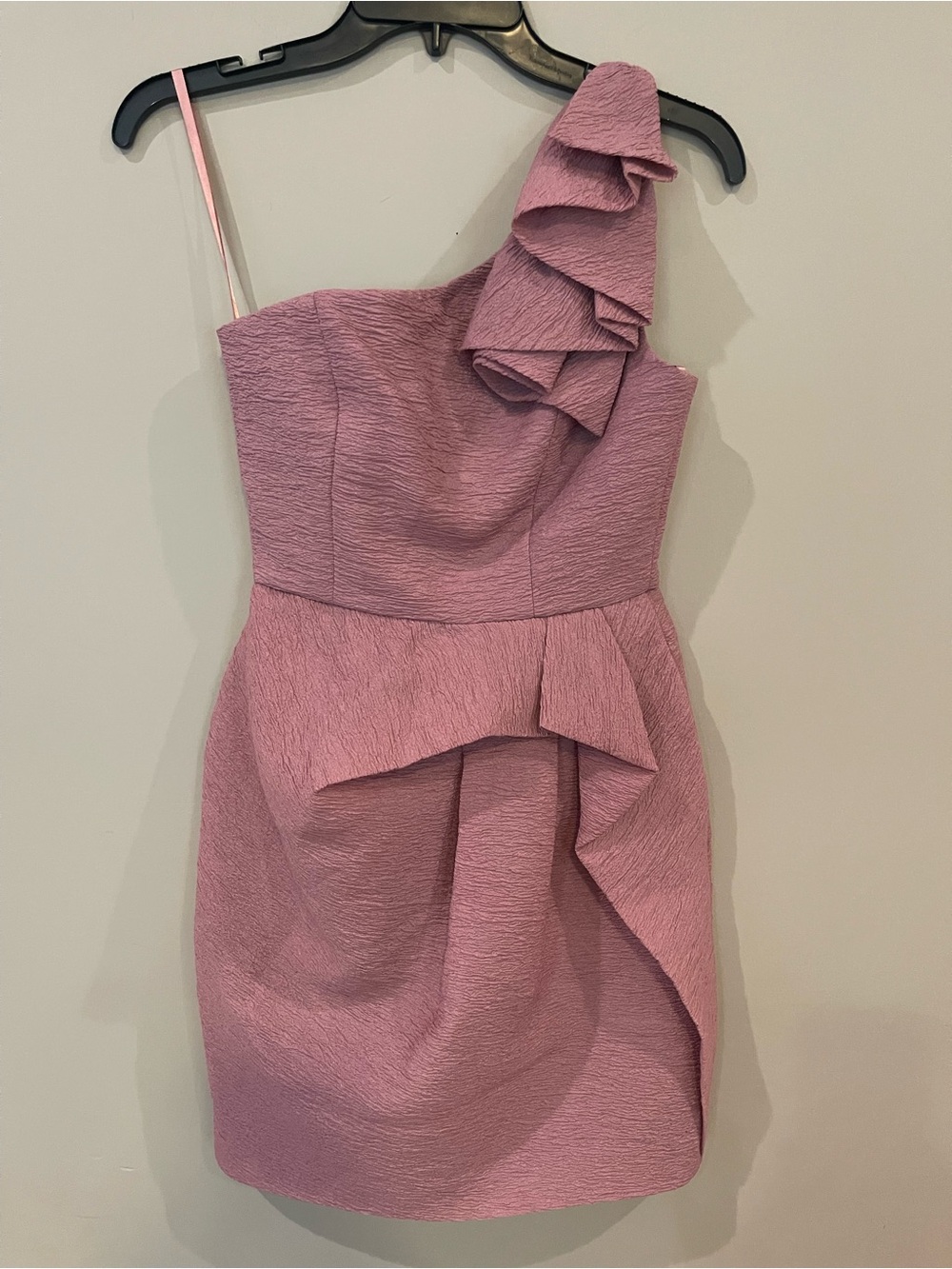 BCBGMaxAzria One-Shoulder Dusty Rose Ruffle Cocktail Dress